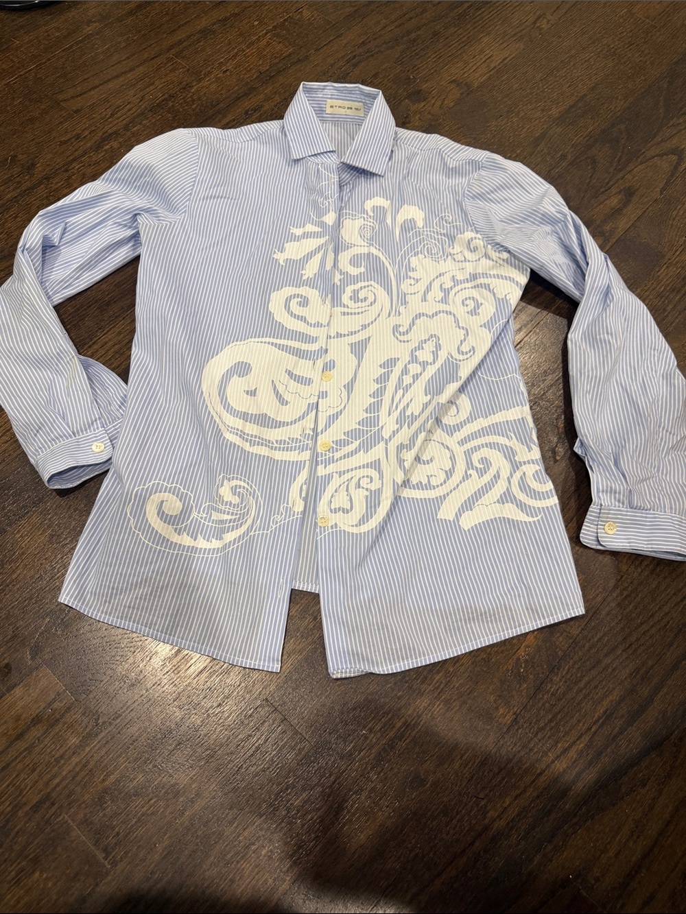 Etro women’s Striped Blue & White paisley Graphic Dress Shirt